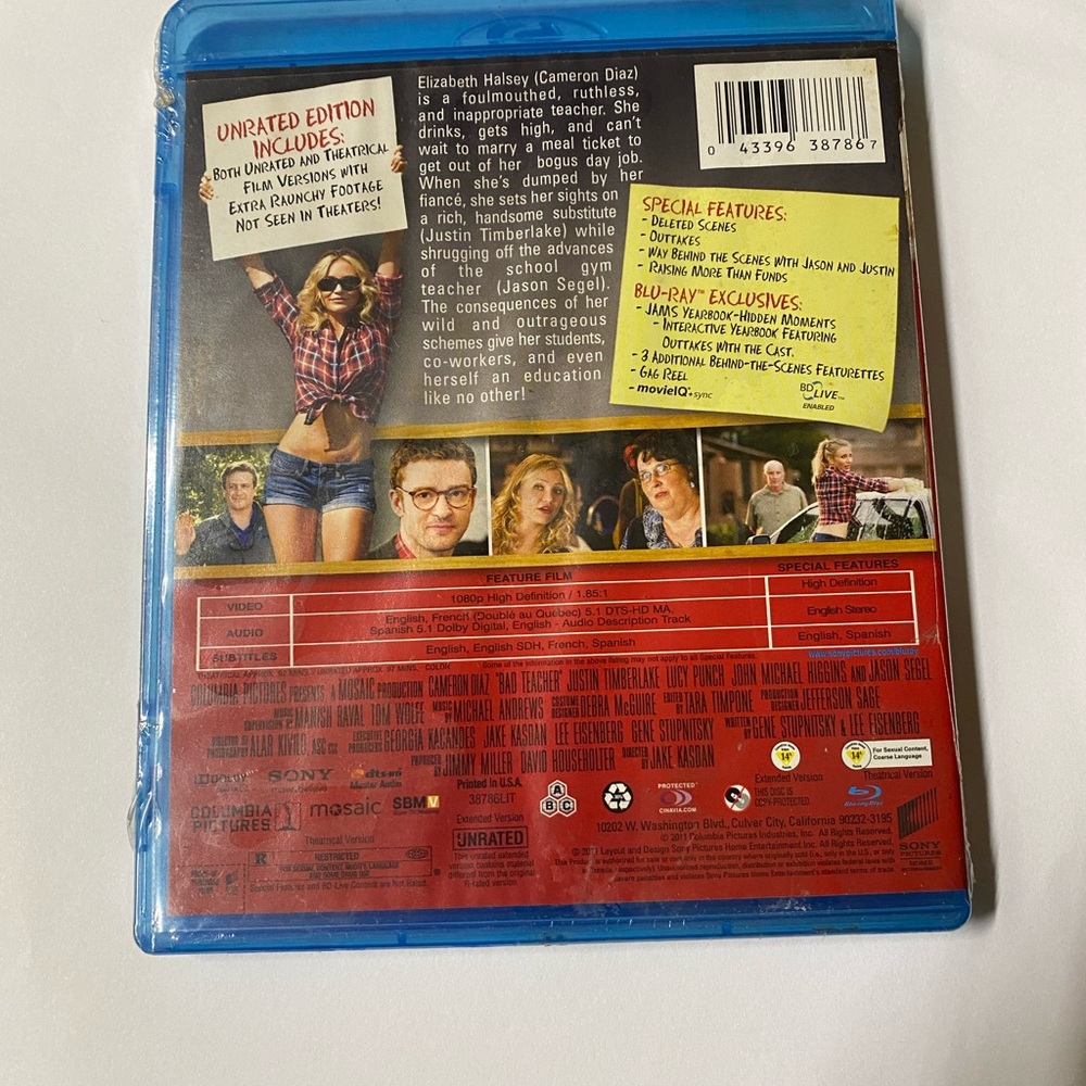 * the Blu-ray cover for the 2011 comedy film Bad Teacher. The edition Unrated - Picture 4 of 4